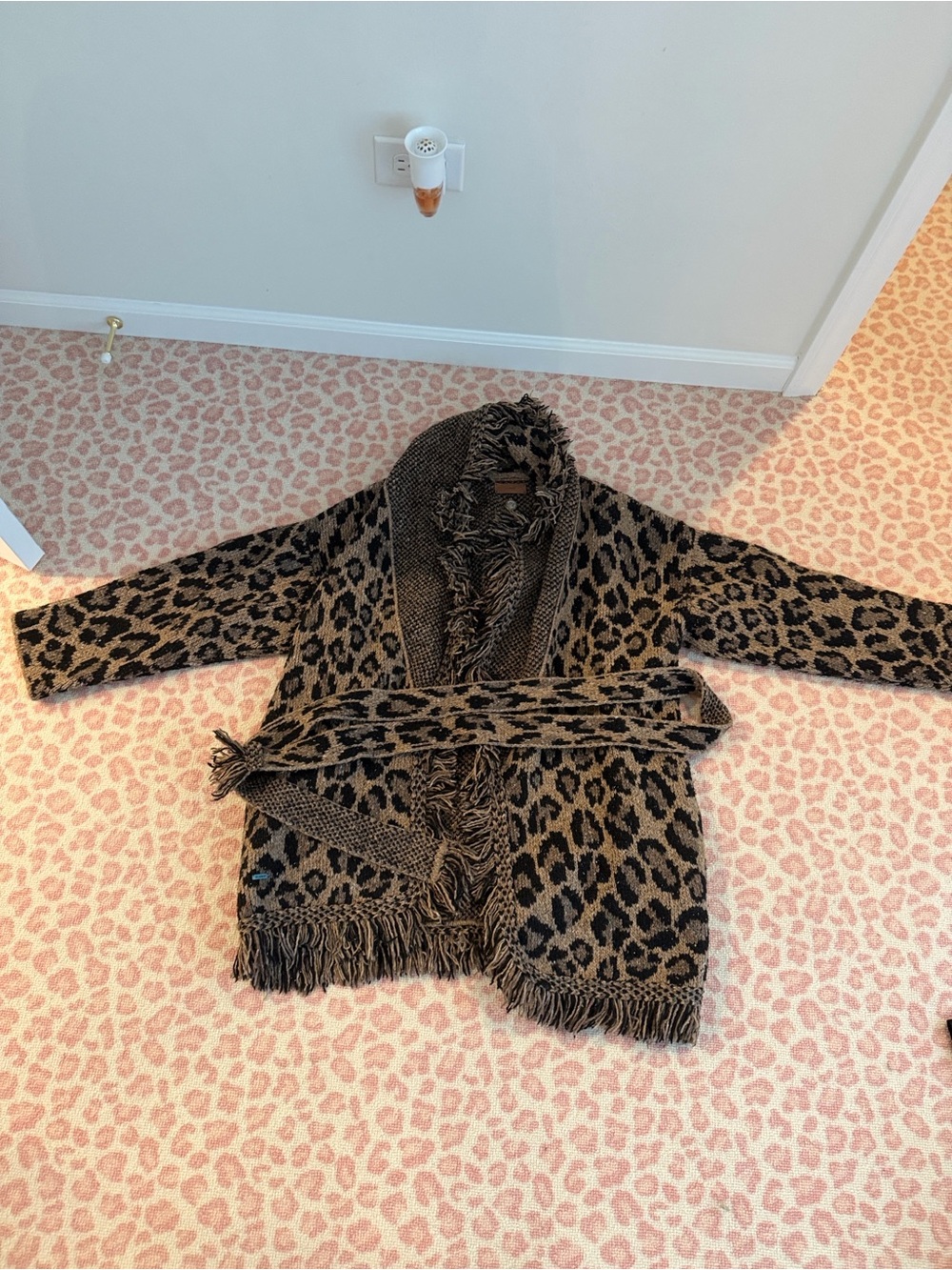 Alanui Leopard Print Fringe Knit Cardigan Jacket - Brown/Black